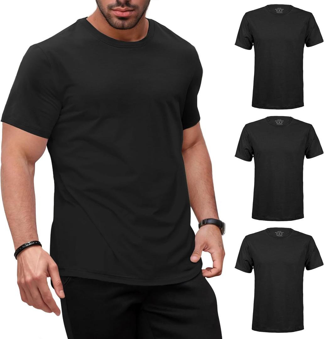 HOTake Mens T-Shirt Short Sleeve Crew Neck 1-3 Pack Soft Fitted Tees S-4XL Fresh Classic Tshirts Basic Tee Shirt (C2-black*3) L