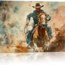 Cowboy Wall Art Pictures Vintage Horse Poster Canvas Prints Western Cowboy Artwork Wall Decor for Living Room Bedroom Office Home Decorations Framed Ready to Hang (18''H x 24''W)