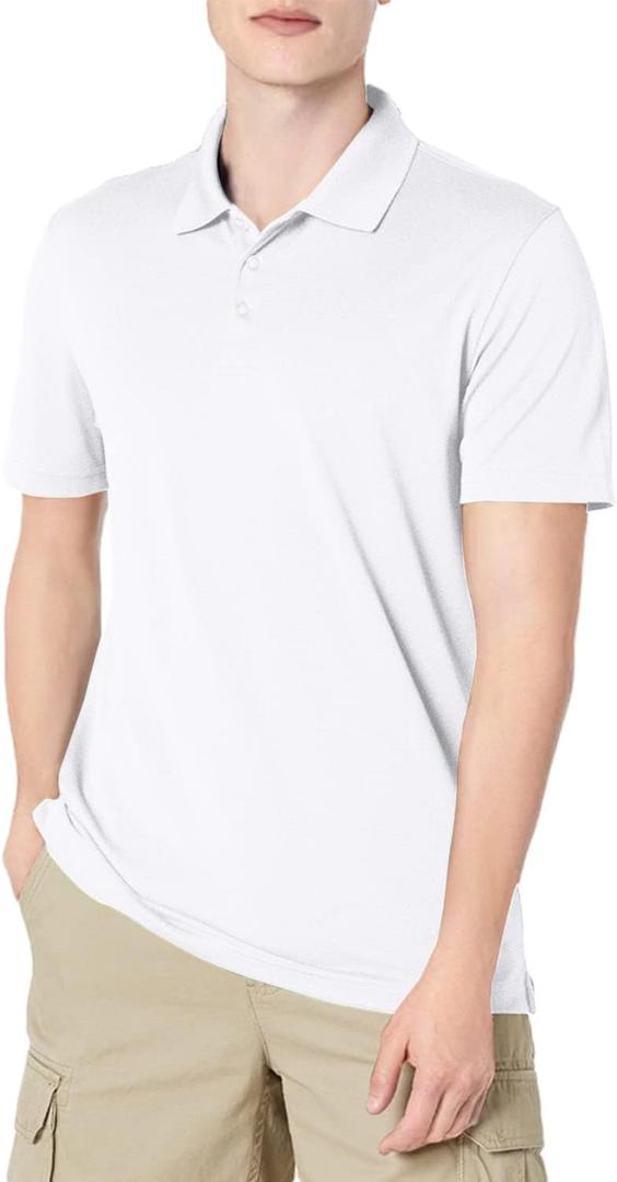 Amazon Essentials Men's Golf Polo Shirt, Short Sleeve, Dri Fit, Slim-Fit, Quick-Dry (X-Large, White)