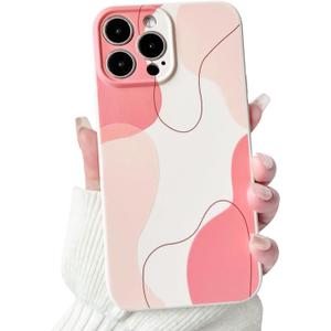 NITITOP Compatible with iPhone 15 Pro Max Case Cute Geometric Lines Color Lump for Women Girls Men Stylish Slim Fit Soft TPU Bumper Silicone Shockproof Full Camera Protective Cover - Pink