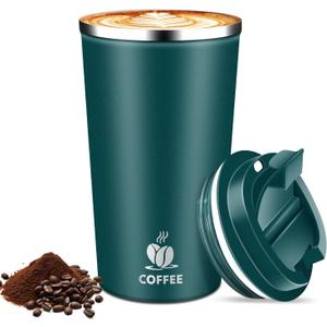 Hwawhin 17oz Insulated Travel Coffee Mug with Flip Lid  Leakproof Stainless Steel Insulated Coffee Tumblers, Reuable Coffee Cup for Hot & Cold Drinks, Perfect for Camping & On-the-Go (Kingfisher Blue)