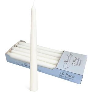 Stonebriar Tall 10" White Unscented 10 Count Taper Candles, 7 Hour Burn Time