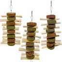 3Pcs Bunny Chew Toys for Teeth Bunny Hanging Grinding Cake Natural Sweet Bamboo Sticks Timothy Alfalfa Hay & Carrot Cake for Rabbit Guinea Pig Chinchilla Gerbil Improve Dental Health