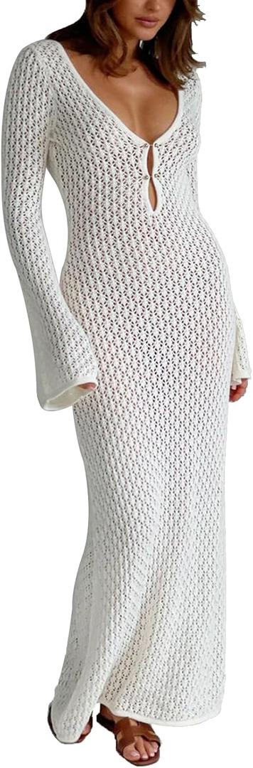 Leoparts Crochet Swimsuit Cover Up for Women Sexy V Neck Hollow Out Backless Maxi Dress Beach Bikini Coverup Dresses (Medium, White) Leoparts Crochet Swimsuit Cover Up for Women Sexy V Neck Hollow Out Backless Maxi Dress Beach Bikini Coverup Dresses (Medium, White)