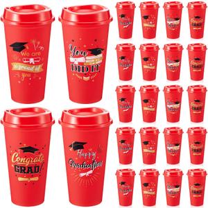 24 Pcs Graduation Tumblers Class of 2025 with Lids,16 oz Reusable Grad Plastic Cups Gifts in Bulk for Students Graduation Party Favors Decorations Supplies(Red)