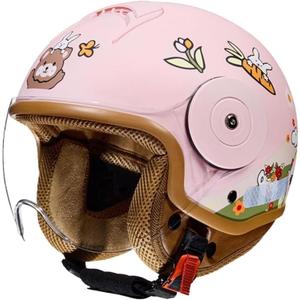 Retro Kids 3/4 Motorcycle Half Helmet,DOT Approved Toddler Vintage Open Face Electric Scooter Go-Kart Dirt-Bike ATV Helmet,Youth Child Moped Bicycle Vespa Helmet for 2-14 Years Old (Pink)
