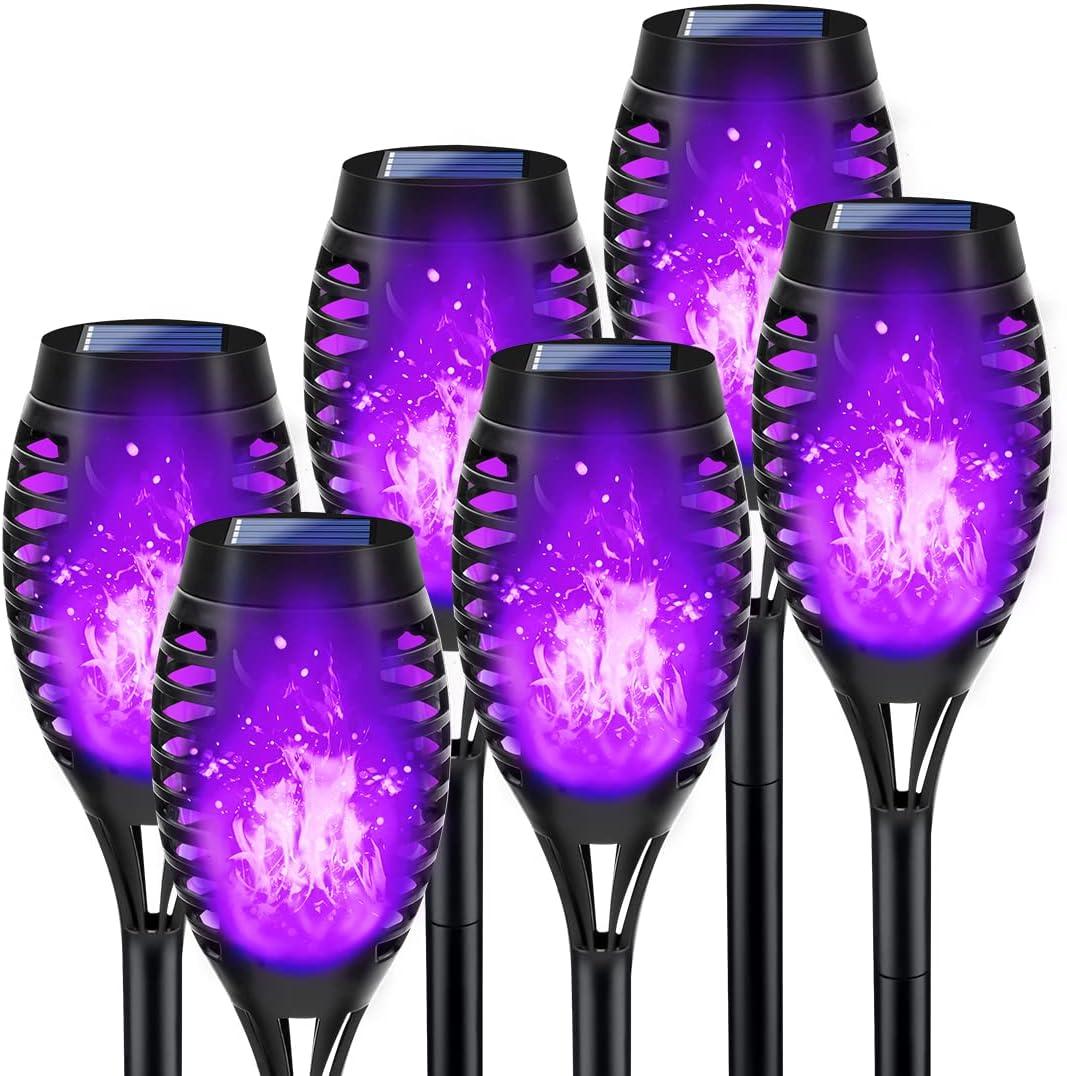 Purple Solar Halloween Lights for Halloween Decorations Outdoor, Solar Torch Lights Flickering Flame for Yard Decorations Outdoor, Waterproof LED Torch Light for Garden Pathway Party Outside Decor
, Led Solar Torch Light,48Ft,Halloween Decorations,Purple