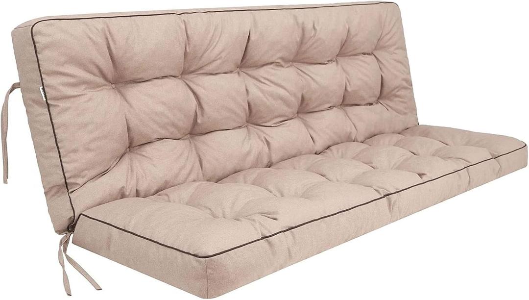 Outside Benches Cushion with Backrest, Thicken Waterproof Swing Cushions 2/3 Seater Replacement, Porch Swing Cushions Outdoor (Beige, 55"x40")