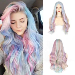 Rainbow Wig - Long Rainbow Wigs for Women Synthetic Heat Resistant Wig for Daily Party
