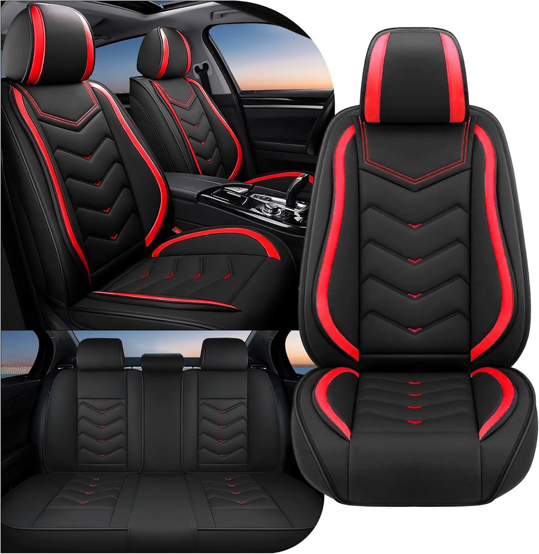 Car Seat Covers Fit for RAM 1500 2012-2026, Stylish Sport Seat Covers, Waterproof Wear-Resistant Premium Nappa Leather Car Seat Cover.(Full Set/Black Red)