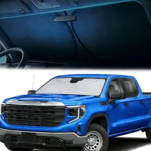 Windshield Sun Shade for Chevy Silverado/GMC Sierra 1500 2500 3500(SLT,AT4,Denali) 2026 2025-2019 Front Window Sun Visor Protector Foldable Block UV Rays Windshield Sunshade Keep Car Cool