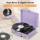 Vinyl Record Player with Built-in Speakers Vintage 3-Speed Portable Suitcase Bluetooth Turntables with USB Recording Belt-Driven LP Player Support AUX/RCA/Headphone Jack, Purple Leather