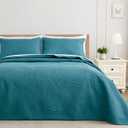 Exclusivo Mezcla California King Quilt Bedding Set, Lightweight Teal Quilts Cal Oversized King Size for All Seasons, Soft Microfiber Bedspreads Coverlets with Leaf Pattern, 3 Piece