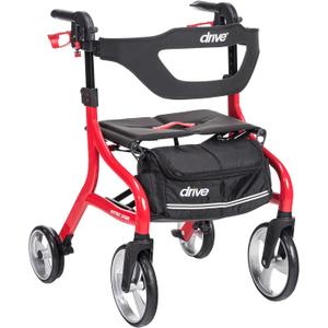 Drive Medical Nitro Sprint Foldable Rollator Walker with Seat - Lightweight Support - Large Wheels - Compact Folding Design - Adjustable Comfort - Standard Size - Red