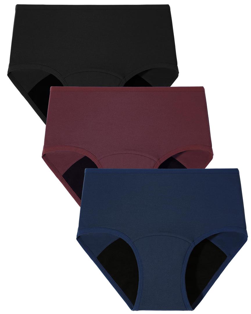 BAMBOO COOL Womens Period Underwear Heavy Flow Absorbent Panties High Waisted Leakproof Postpartum Maternity Panties,3 Pack (XL)