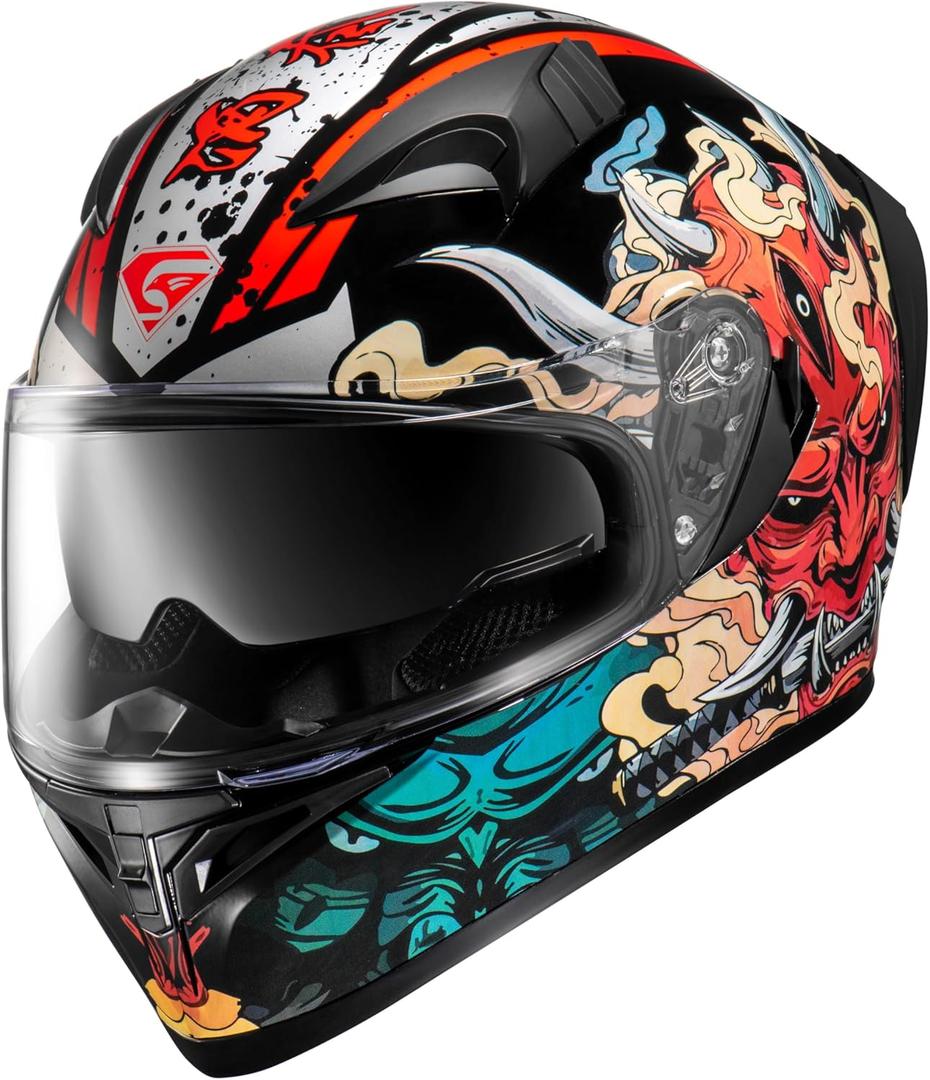 KYPARA Full Face Motorcycle Helmet with Internal Tinted Visor & DOT Approved for Moped ATV Cruiser Scooter, Samurai Spirit, Large