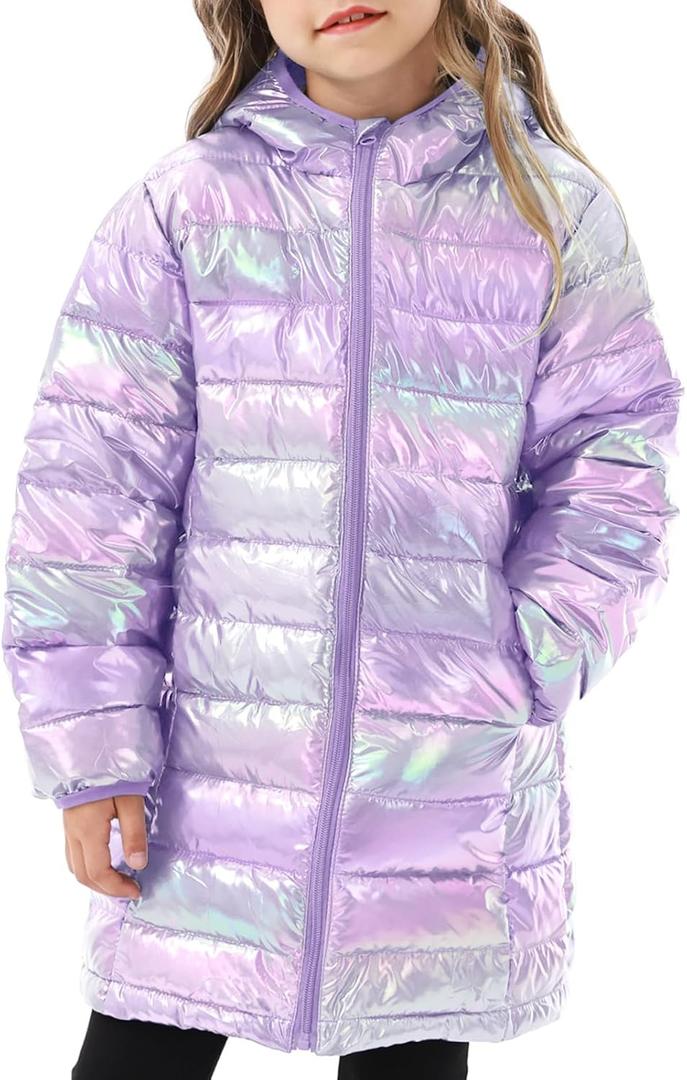 Cutemile 4-12 Years Girls Winter Jacket Long Puffer Coat Water Resistant with Hooded (Purple)