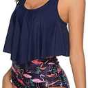 Women High Waisted Bikini Swimsuit Plus Size Flounce Top Vintage Tummy Control Bottom Two Piece Tankini Bathing Suits, Size XXL