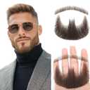 Realistic Mustache, Human Hair Fake Goatee, Handcrafted Beards with Invisible Lace, Facial Hair for Cosplay and Halloween (Deep Brown)