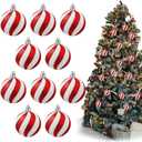 Jutom 7 Pieces Christmas Glitter Ball Ornaments 2.4 Inch Hanging Ornaments Balls for Tree Mini Christmas Xmas Swirl Decorative for Holiday Decor (Red)