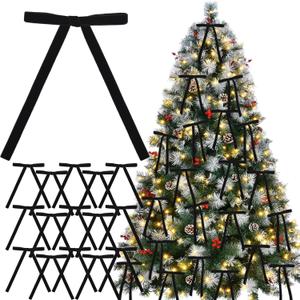 Jutom 24 Pcs Tree Bows Decoration Black Satin Bows Ornaments with Faux Pearl Beads for Tree Birthday Party Holiday Decor, 3.94x7.87inch