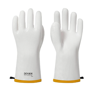 DEYAN Silicone BBQ & Oven Gloves  Food Grade, Heat Resistant Waterproof & Oil Proof Gloves for Grilling, Baking, Frying, Cooking  Long Sleeve & NonSlip Grip, 1 Pair (White, 8/M)
