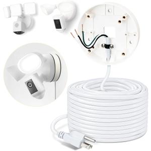 25ft Power Cable and Plug-in Mount for Floodlight Cams Compatible with Floodlight Cam Wired Pro/Plus, Blink Wired Floodlight Camera, Electrical Box with Weatherproof Cable -(2in1 Mount and Cord Set)