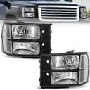 ELH Headlight Assembly Compatible With 2007-2013 GMC Sierra 1500 2008-2014 GMC Sierra 2500 HD 3500 HD Head Lamps Black Housing Clear Relfector