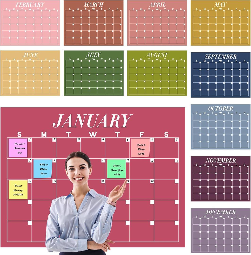 12 Pcs Extra Large Undated Calendar 40'x 27.5' Large Colorful Wall Calendar 12 Month Big Dry Ease Reusable Planning Yearly Rainbow Planner for Office Home Educational Study Back to First Day