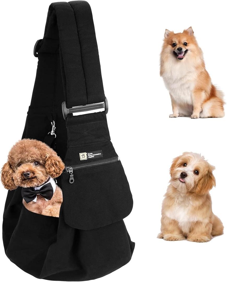 Upgraded Hands-Free Dog Sling Carrier - Reversible, Adjustable, with Pocket, Puppy Sling, Suitable for Dogs up to 15LB, Great for Travel and Daily Outings