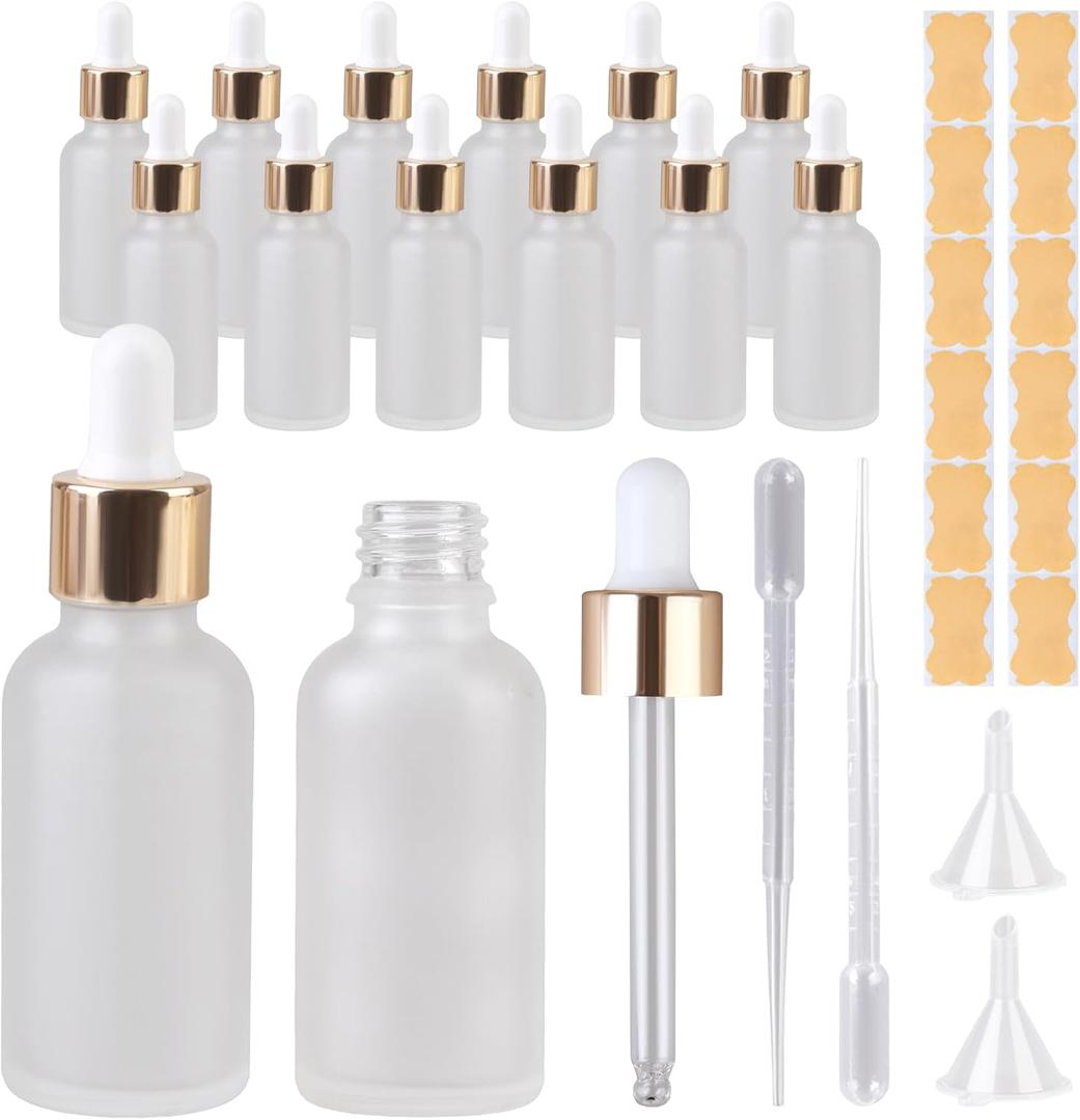 1 oz Glass Dropper Bottles for Essential Oils12Pack Clear Frosted Glass Bottles with Glass Eye Dropper Leak Proof Travel Dispenser Bottle for,tincture, Chemistry Lab Chemicals Empty