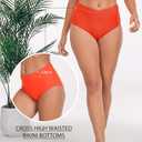 Halcurt Women's High Waisted Swim Bottoms (Available in Plus) Full Coverage Bikini Swimsuit Bottoms (Orange, M)