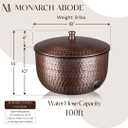 Monarch Abode Garden Hose Holder with Lid Decorative Water Hose Holders for Outside, Hand Hammered Metal Antique Copper Pot with Drainage, 100ft Waterhose Holder for Outside, Garden Storage Caddy
