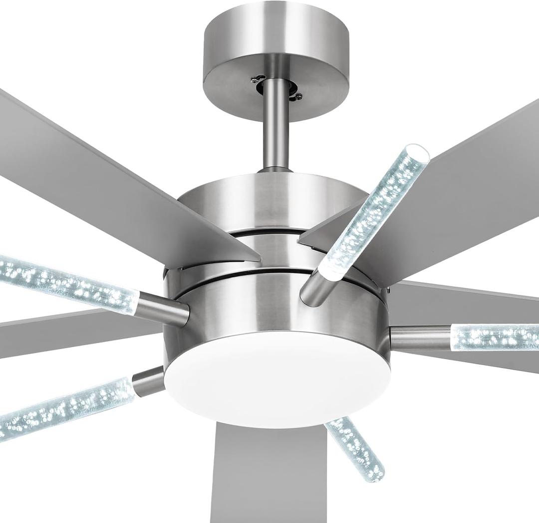YITAHOME 60 Inch Ceiling Fan with Light and Remote, 5 Blades with Crystal Rod Design, Modern Chandelier Ceiling Fan with Reversible Quiet Motor, Indoor with 3 LED Colors, Nickel
