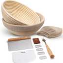 Kook Banneton Bread Proofing Set, Artisan Sourdough Bread Making Kit, 9 Inch Handwoven Rattan Baskets and Liners, Metal & Plastic Dough Scrapers, Scoring Lame & Case, 4 Extra Blades, Set of 2, Round
