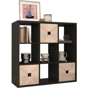 [2026 Wooden Thick Frame 9 Cube Storage Organizer Shelf with Anti-Tipping Kits + Reversible Open Back Bookcase, Horizontal and Vertical Dual-use（Chocolate,11inch）