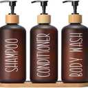 MOMEEMO Amber Shower Dispenser Set, Contains 2 Extra-Thick PET Plastic Bottles with Bamboo Pumps, Shampoo and Conditioner Dispenser for Shower Perfect for Modern Bathroom Decor. (Amber)