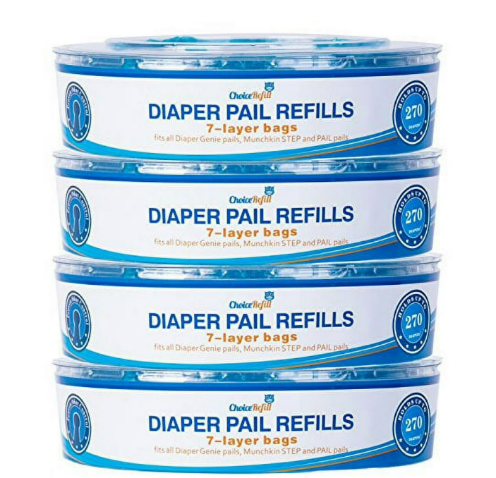 ChoiceRefill Compatible with Diaper Genie Pails, 4-Pack, 1080 Count