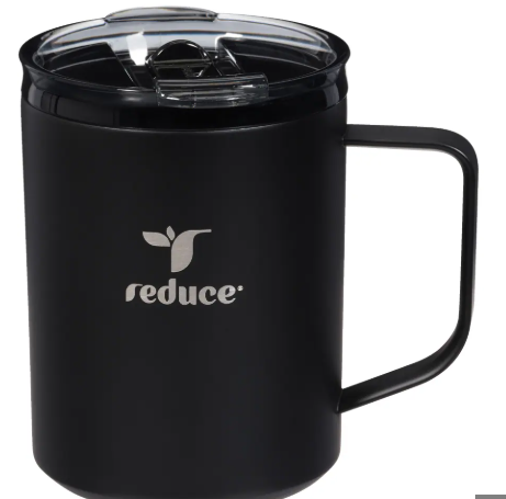 Reduce® Hot Mug with Lid Stainless Steel Insulated Mug with Temperature Adjusting Lid - Dual-Wall Vacuum, Cupholder Friendly - Keeps Drinks Hot for 6 Hours - Ideal for Coffee, Tea & Other - Black