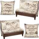 Tiamon RV Dinette Cushion Covers Set - 6 Pcs Camping Theme Cushion Slipcovers for Camper Car Bench Seat Replacement, 2 Pillowcase, 2 Backrest, 2 Bench Cover for RV Interior Decor(Beige Leaves)