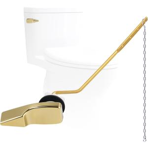 Hygie Rinse Universal Metal Toilet Handle Replacement Kit - Side Mount Compatible With American Standard/Mansfield/Gerber - Tank Flusher Lever With Flapper Chain, Shiny Gold