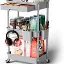 3 Tier Rolling Cart Organizer,Laundry Room Bathroom Organizers and Storage Office Shelves Mobile Shelving Unit Kitchen Trolley Cart with Wheels for Art,Craft,Diaper,Bedside,Snack(Grey)