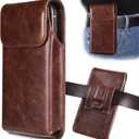 Holster for iPhone 17, 17 Pro, 16, 16 Pro, 15, 15 Pro, 14, 14 Pro, 13, 13 Pro, 12, Galaxy S26, S25, S24, Premium Leather Pouch with Belt Clip Phone Holster Belt Case, Coffee -M