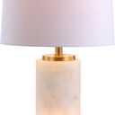 JONATHAN Y 25.5" White/Gold Leaf Alabaster 2-Light Rectangular Table Lamp with Night Light Modern Coastal Bedside Lamp for Bedroom with White Linen Drum Shade LED Bulbs Included JYL6203A