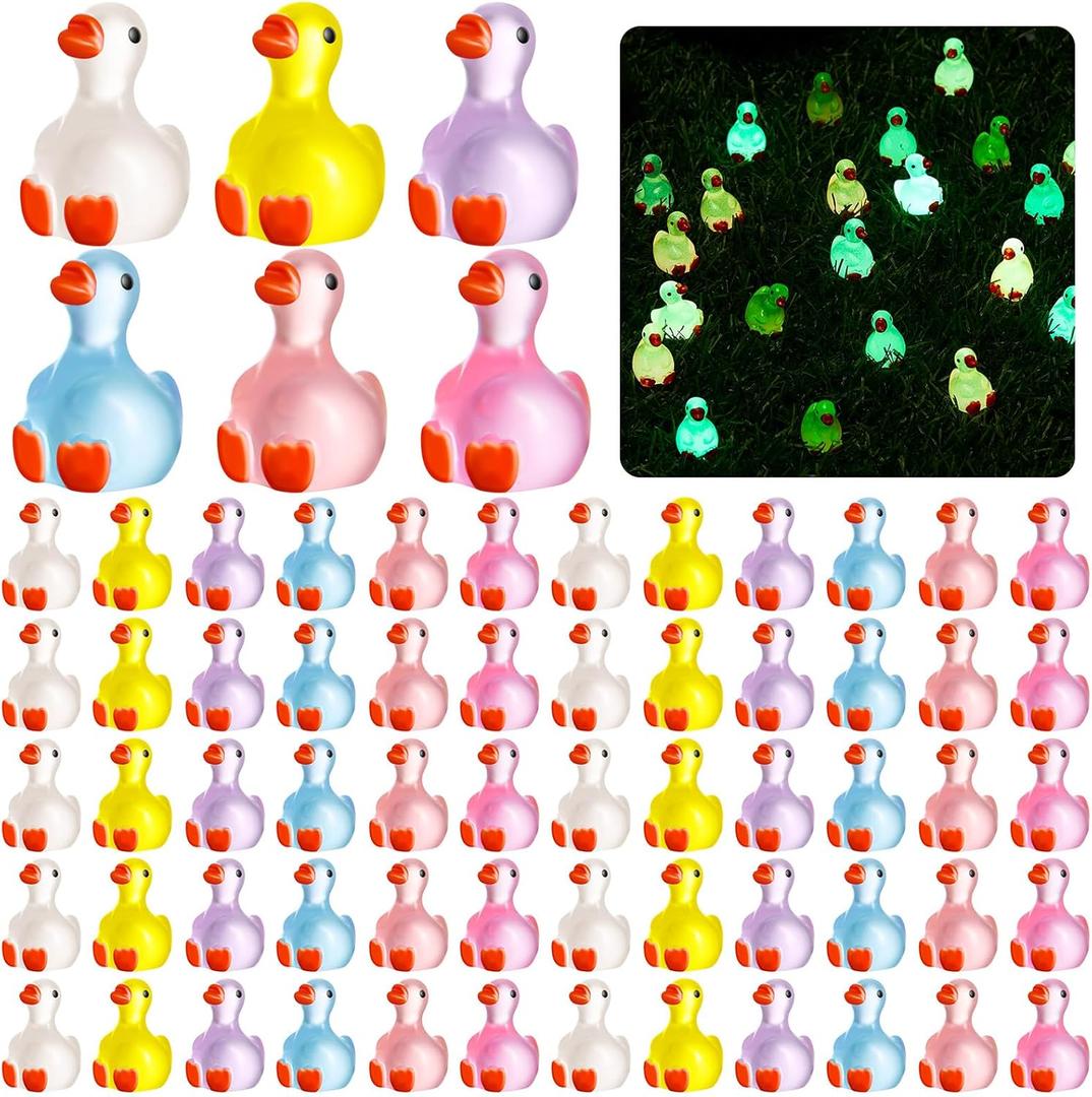60 Pcs Mini Figurine Bulk Glow in The Dark Resin Miniature Silly Goose Table Desk Decoration Micro Tiny Animal Ornament for Shower Landscape Cake DIY Craft Accessories