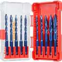 Luckyway 10-Piece 5/32"-1/2" Special Crooked Head Eccentric Drill Bit Set Professional Masonry Drill Bit Set Concrete Drill Bit Set for Glass,Brick,Plastic,Cement,Wood,Tile,Metal with Bit Storage Case