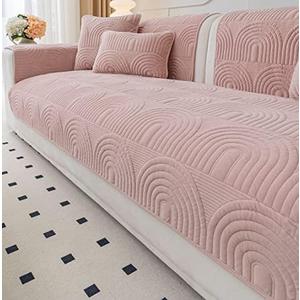 vctops Velvet Plush Couch Sofa Cover Geometric Quilted Sectional Couch Covers Non Slip Fluffy Soft Sofa Slipcover for Dogs, Children, Pets Furniture Protector (Pink,28"x47")