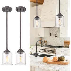 zeyu Farmhouse Hanging Pendant Lights 2 Pack, Modern Pendant Lights Kitchen Island with Clear Glass Shade, Oil Rubbed Bronze Finish, ZSL104MIL-2 ORB
