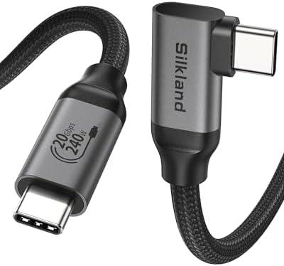 Silkland USB C Monitor Cable Right Angle 5FT, 8K@30Hz 5K/4K@60Hz Display, 20Gbps Data Transfer, 90 Degree USB C 3.2 Gen 2x2 Video Cable, 240W Charging for iPhone 17, MacBook, Portable Monitor, Carplay