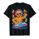 Retro Christmas House Music Gingerbread DJ Techno Rave EDM T-Shirt L